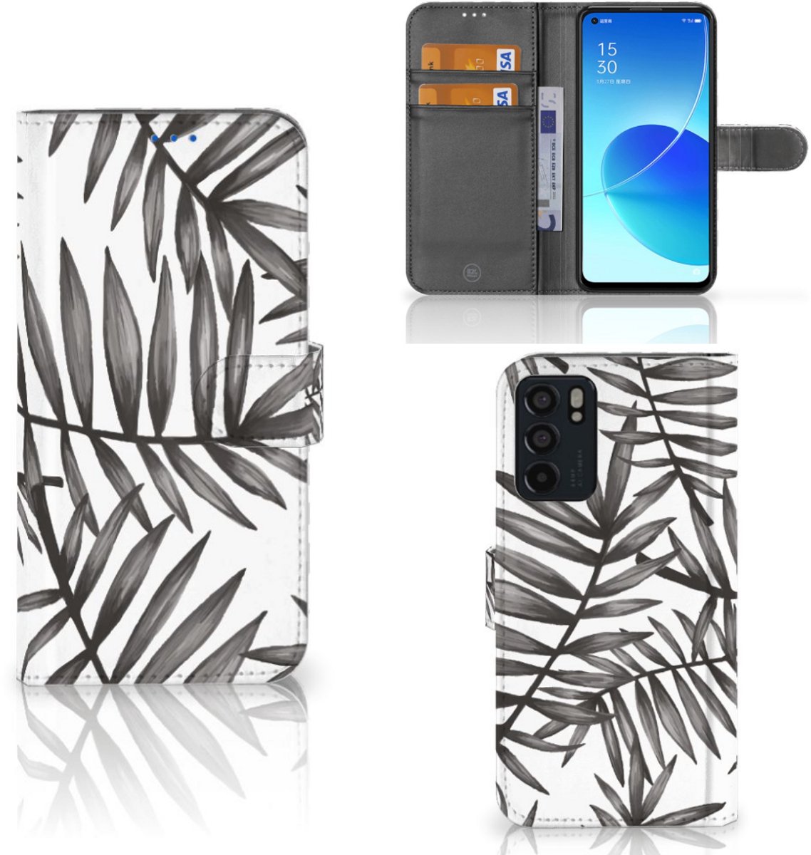 OPPO Reno6 5G Hoesje Leaves Grey