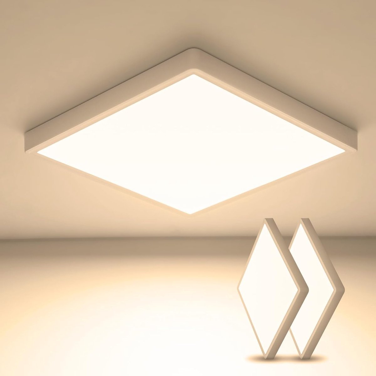 Haobosic Ultradun IP44 LED - Plafondlamp - Wit Vierkant - 24W Warm Wit - 2-pack