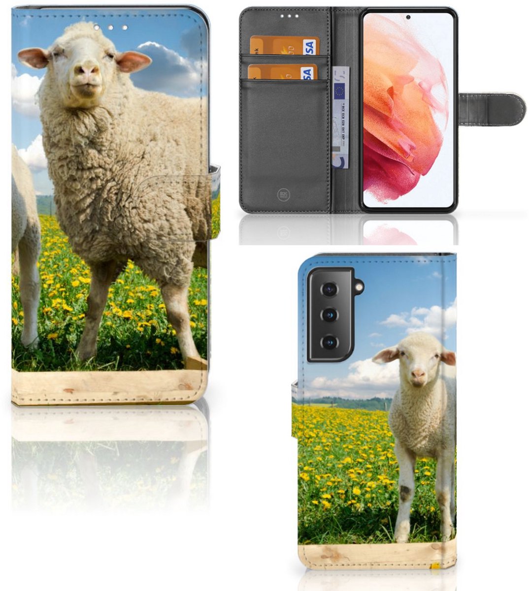 Samsung Galaxy S21 Telefoonhoesje met Pasjes Schaap en Lammetje