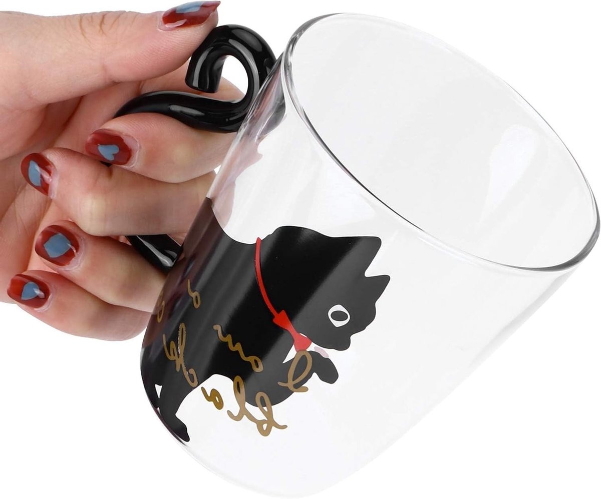 Schattige Kat Koffiemok van Glas, Espresso Mok voor Thee en Melk met Staart Handvat, Perfect voor Kattenliefhebbers, 300ml