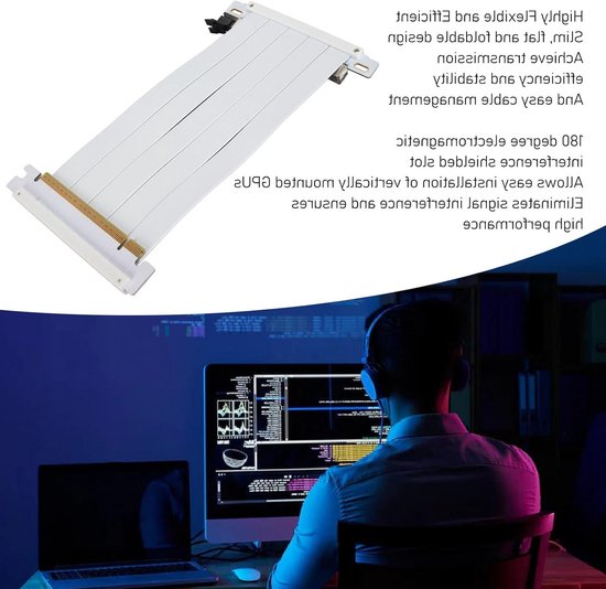 Hoogwaardige PCIe 4.0 X16 Riser Kabel voor RTX 4090 en RX 7900 XT, Flexibele 180 Graden GPU Extensie Kabel, Ideaal voor Gaming en Mining — afbeelding 4