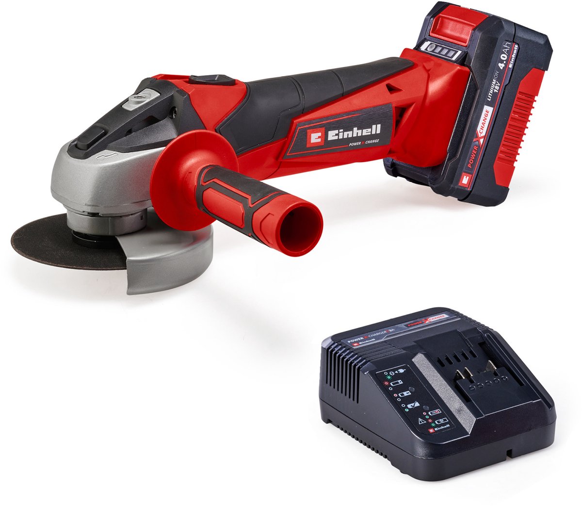 Einhell Accu Haakse Slijper TC-AG 18/115 Li Kit - Power X-Change - 18 V/Li-ion - Ø115 mm - 8.500 t/min - Max. Snijdiepte: 28 mm - Incl. 1x 4.0 Ah Accu en Lader