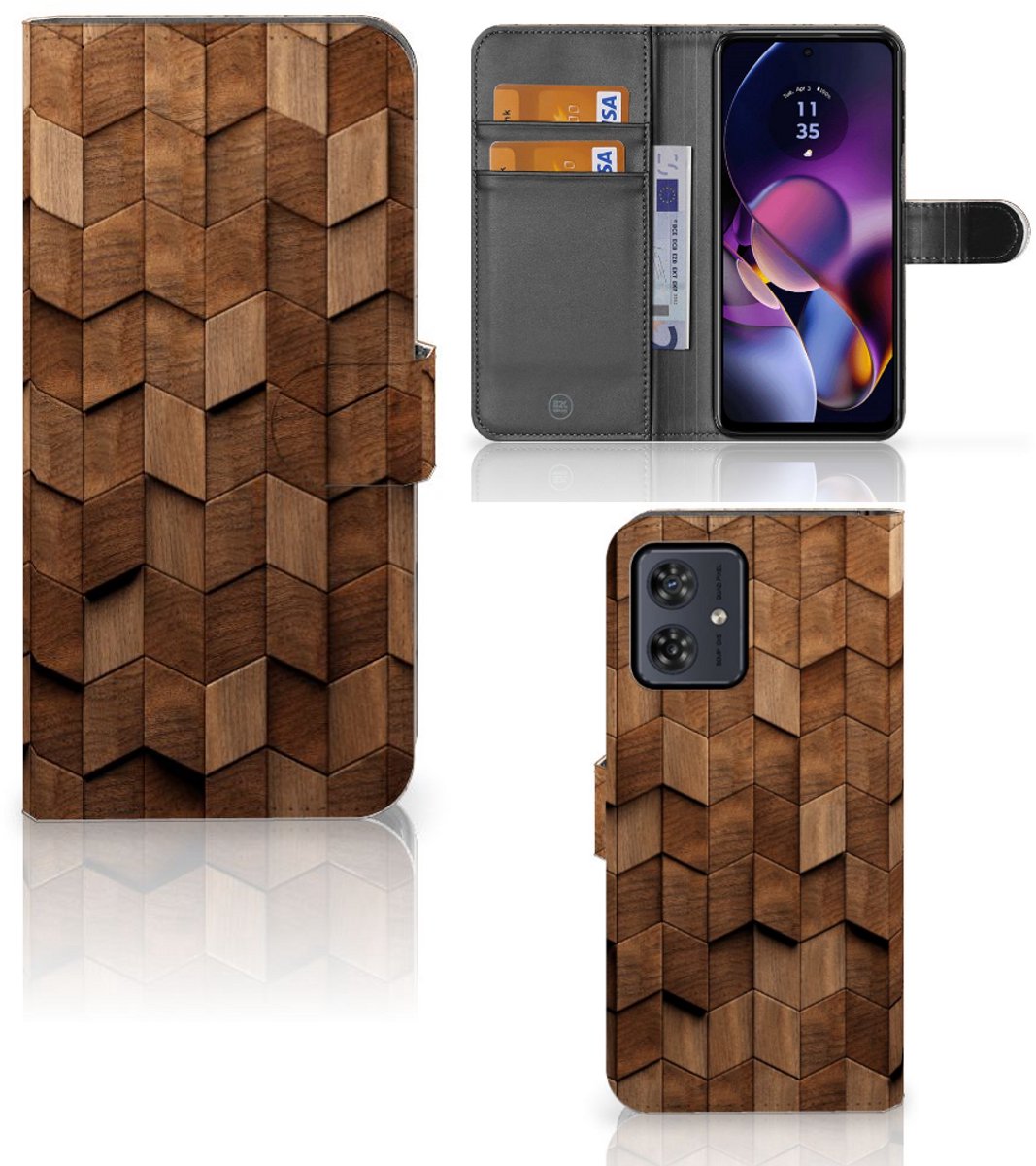 Book Style Case voor Motorola Moto G54 Wooden Cubes