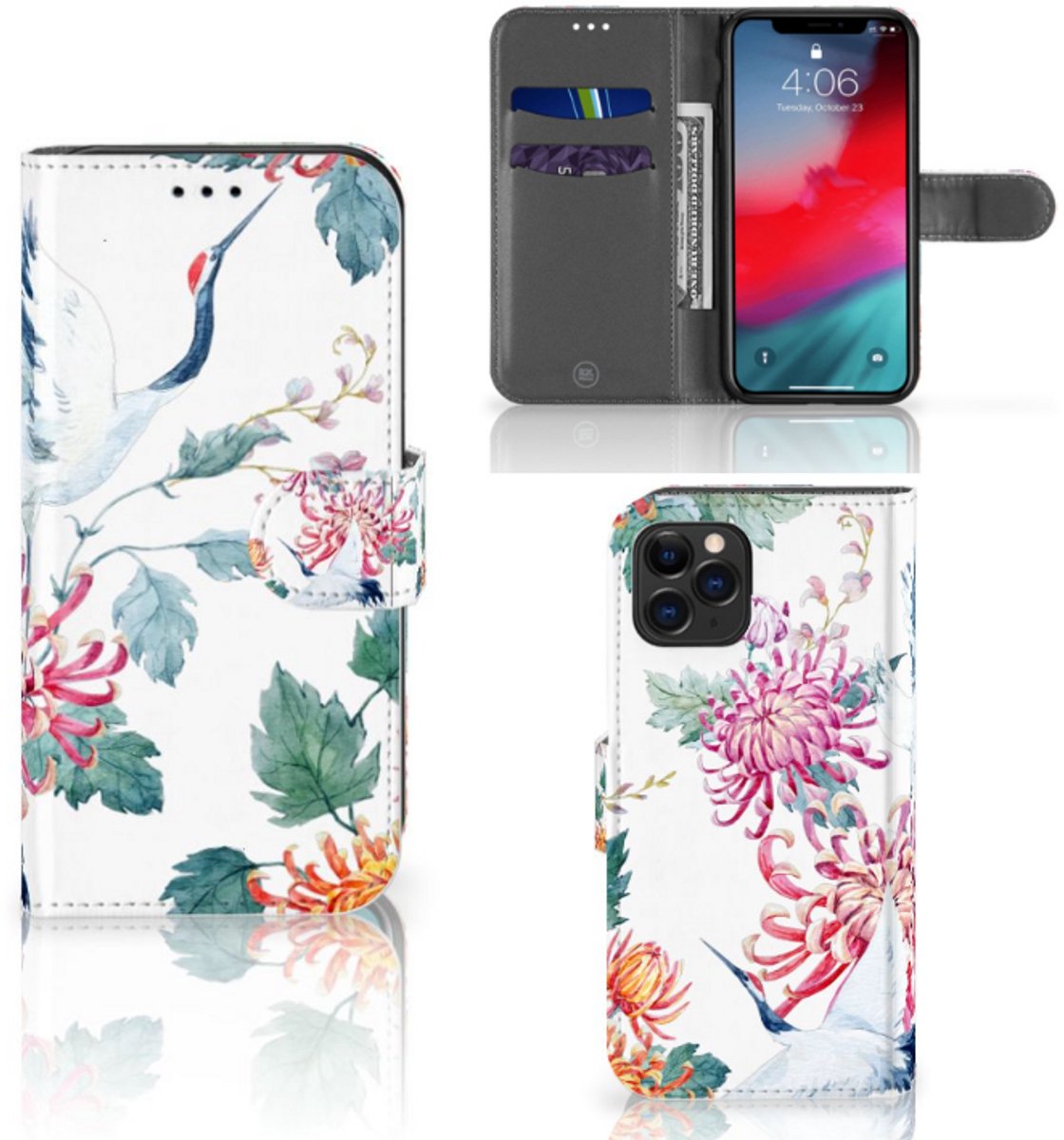 Apple iPhone 11 Pro Telefoonhoesje met Pasjes Bird Flowers