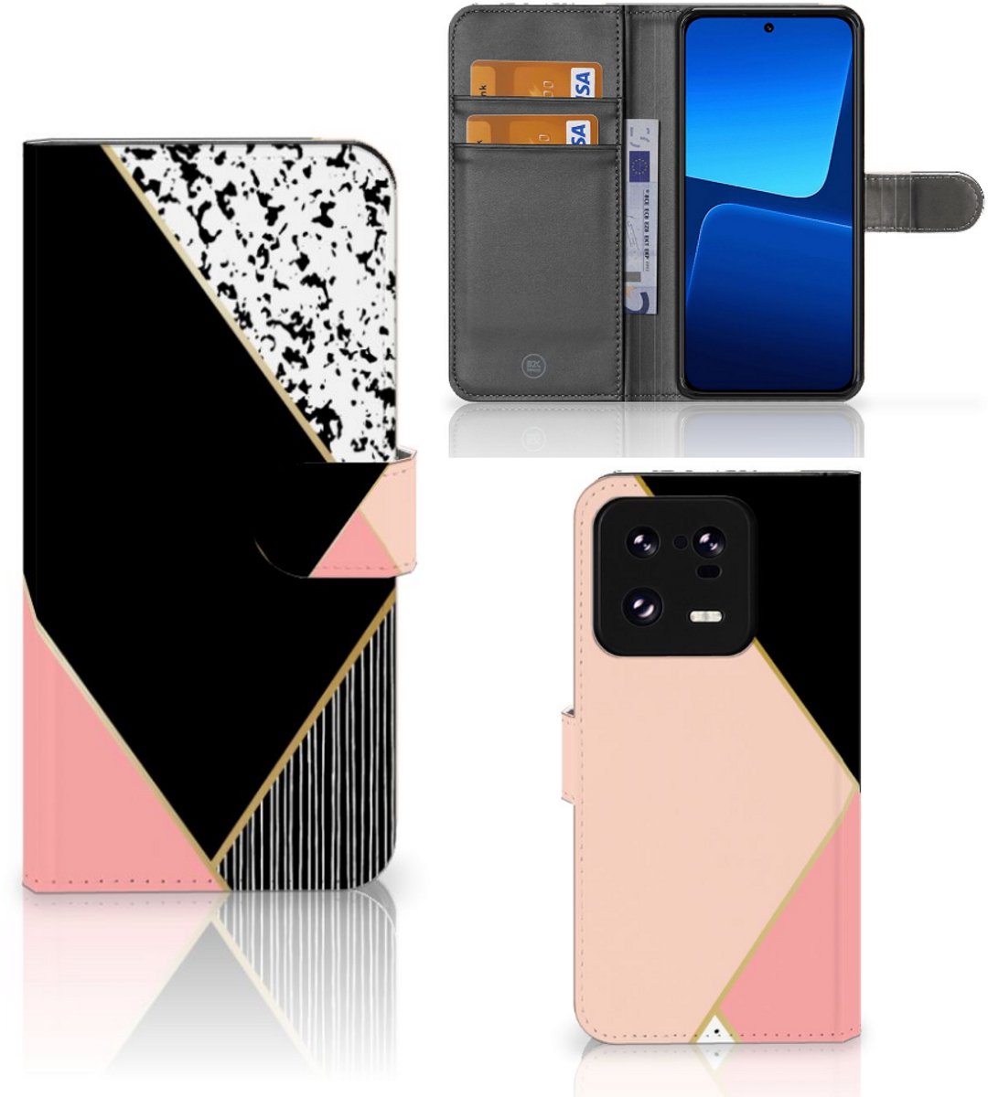 Xiaomi 13 Pro Book Case Zwart Roze Vormen