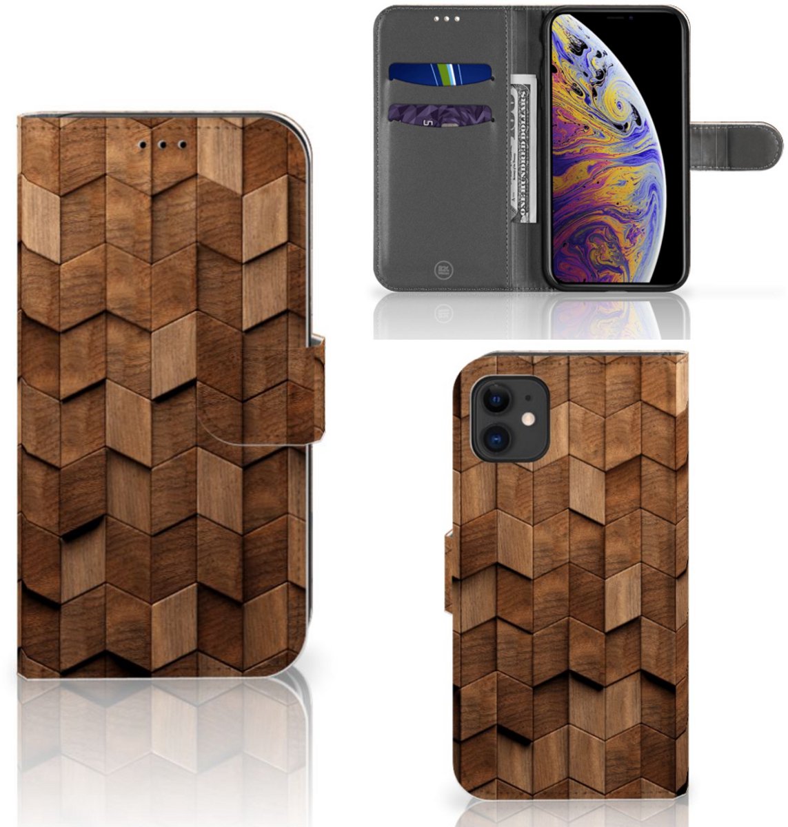 Book Style Case voor Apple iPhone 11 Wooden Cubes