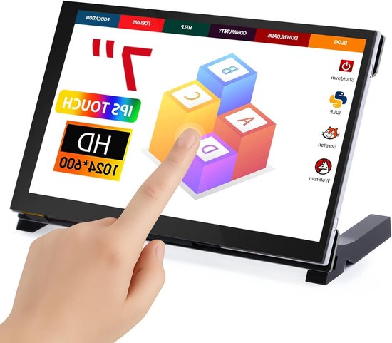 ELECROW 7" Touch Monitor, 1024x600 IPS HD Capacitief Touchscreen met Acryl Standaard, Mini Monitor Compatibel met Raspberry Pi 5/4/3/2/Zero, Windows PC, Banana Pi, Jetson Nano en S