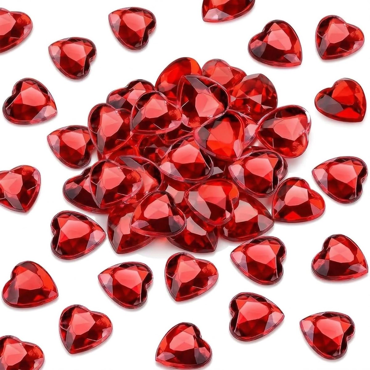 Hartvormige decoratie met rode diamantkristallen - 200 stuks voor feestelijke versiering