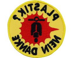 Patches: PLASTIK? NEIN DANKE DIY Biker Love opstrijker motief cadeau voor Vespa Fans patch met borduurwerk - Roller Sticker voor rugzak/jeans/tassen - 60x60mm