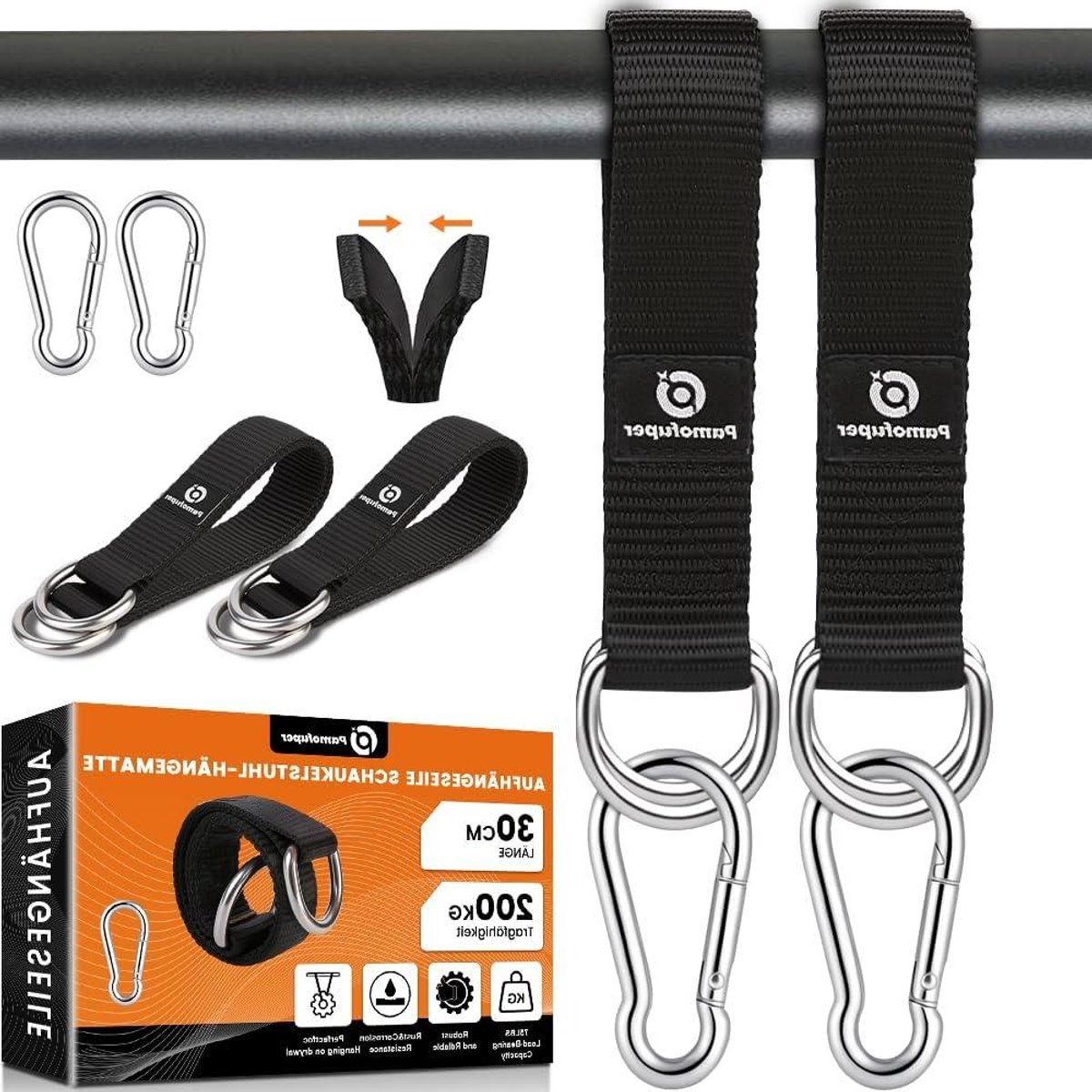 Hangmat Bevestigingsset - Schommel Ophanging - Ontspannen Buiten - Robuuste Bevestiging - 29 cm - Zwart