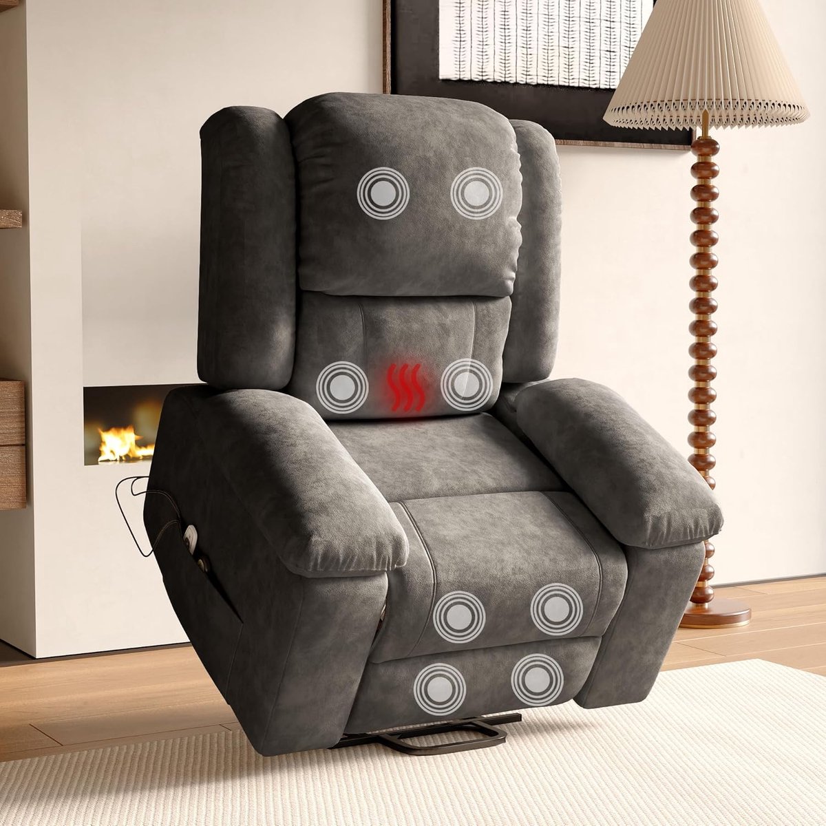 Elektrische Stoel - Relaxfauteuil Opstahulp - Comfortabel Ontspannen - Met Massage Warmte - 93 x 102 x 106 cm - Donkergrijs – foto 5