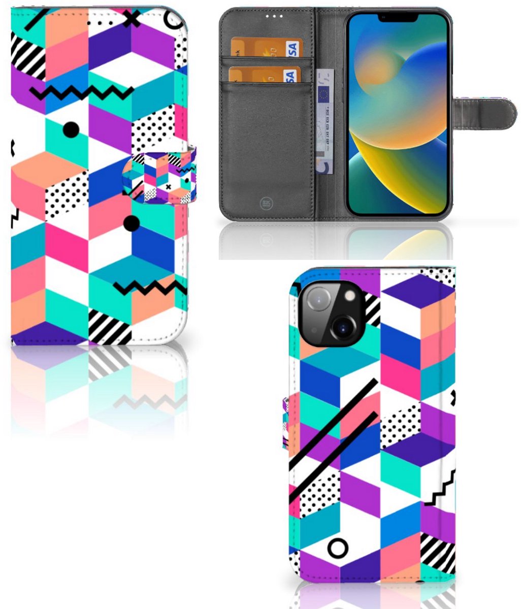 iPhone 14 Plus Book Case Blokken Kleurrijk
