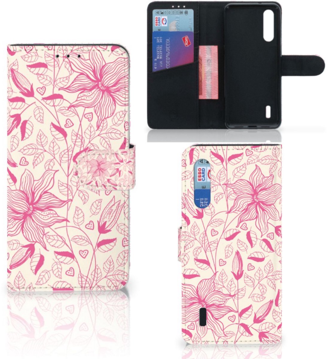 Book Case voor Xiaomi Mi 9 Lite Hoesje Pink Flowers
