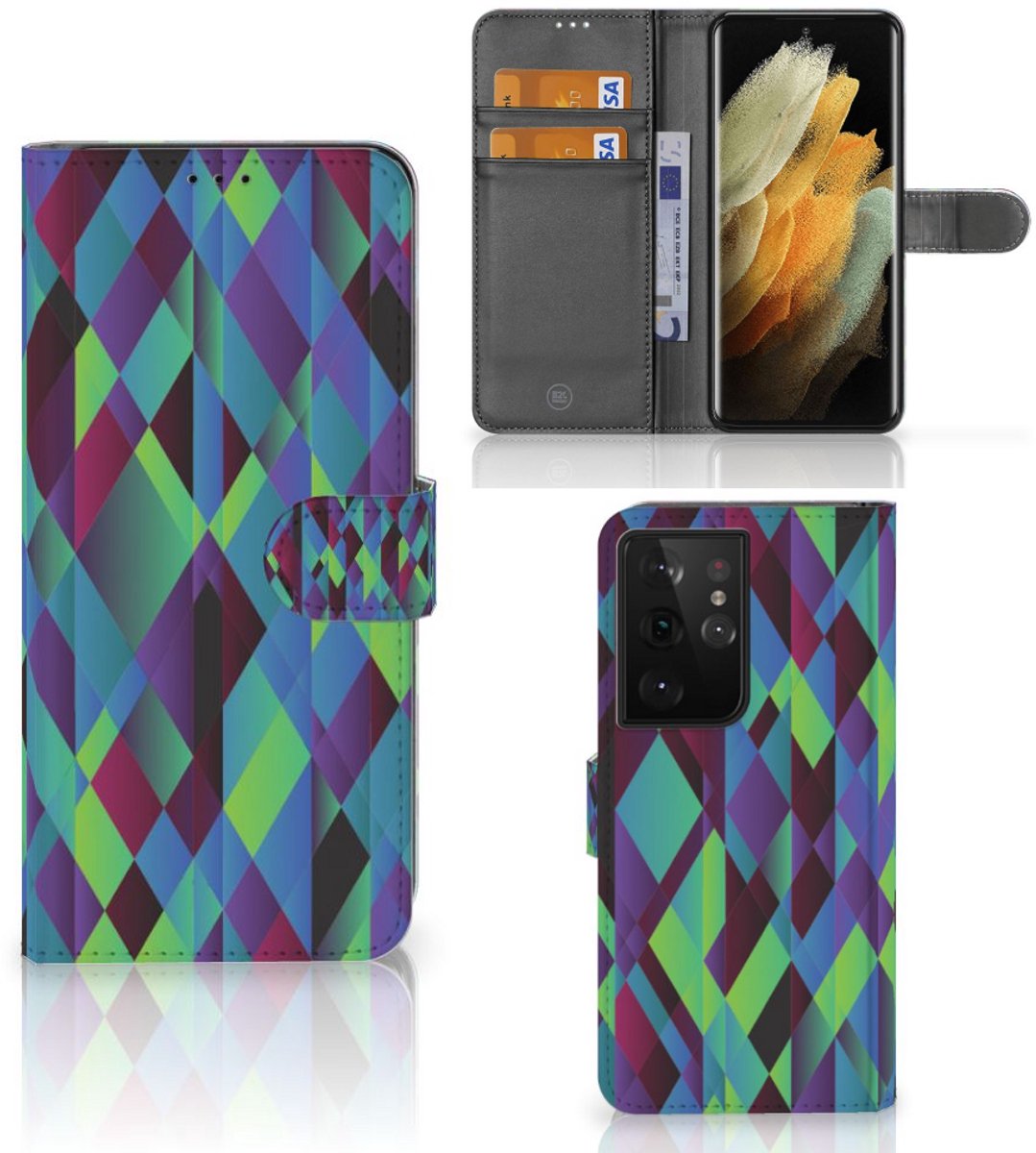 Samsung Galaxy S21 Ultra Book Case Abstract Green Blue