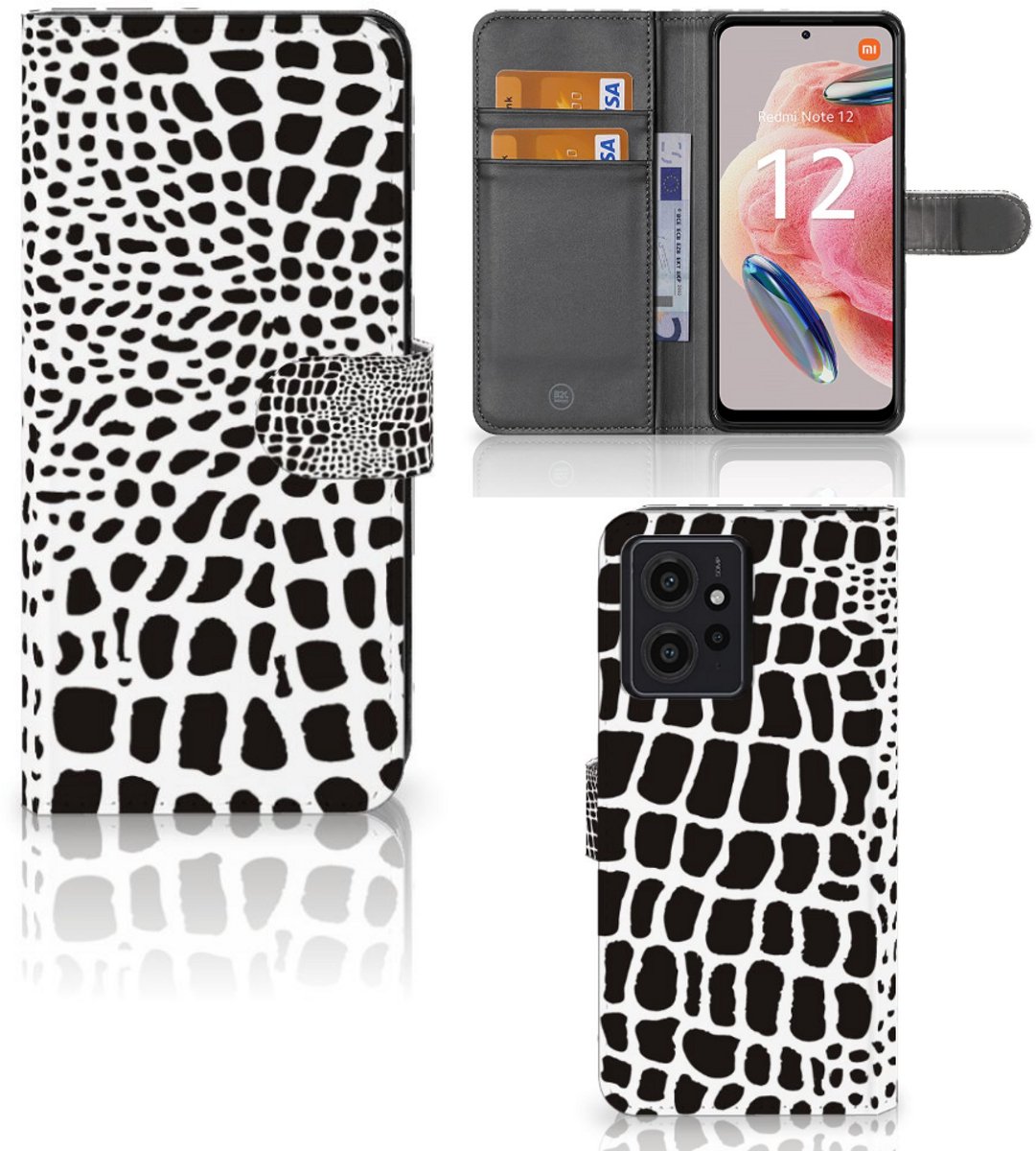 Xiaomi Redmi Note 12 4G Telefoonhoesje met Pasjes Slangenprint
