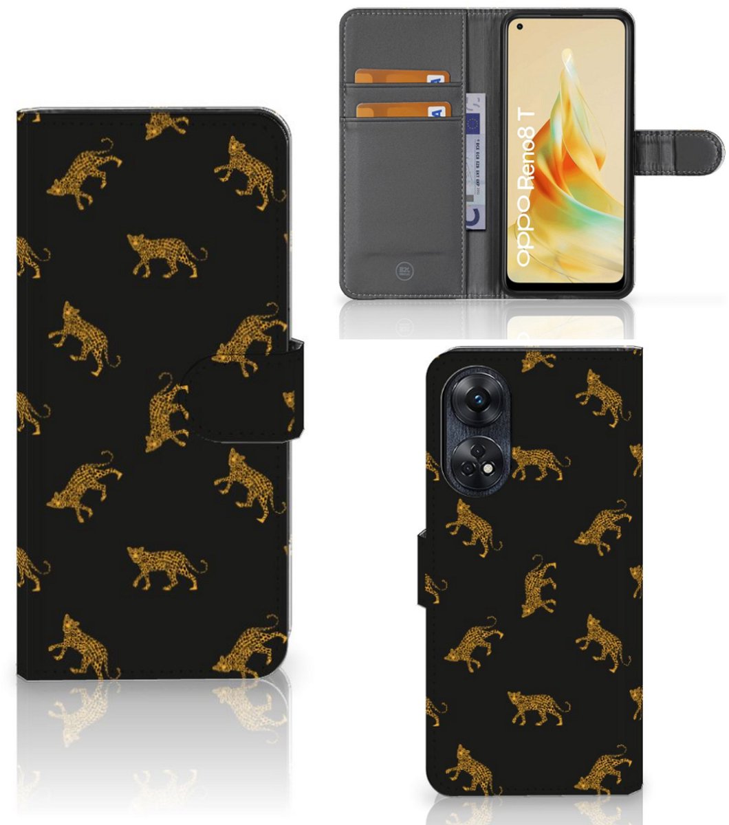 Telefoonhoesje met Pasjes voor OPPO Reno8 T 4G Leopards
