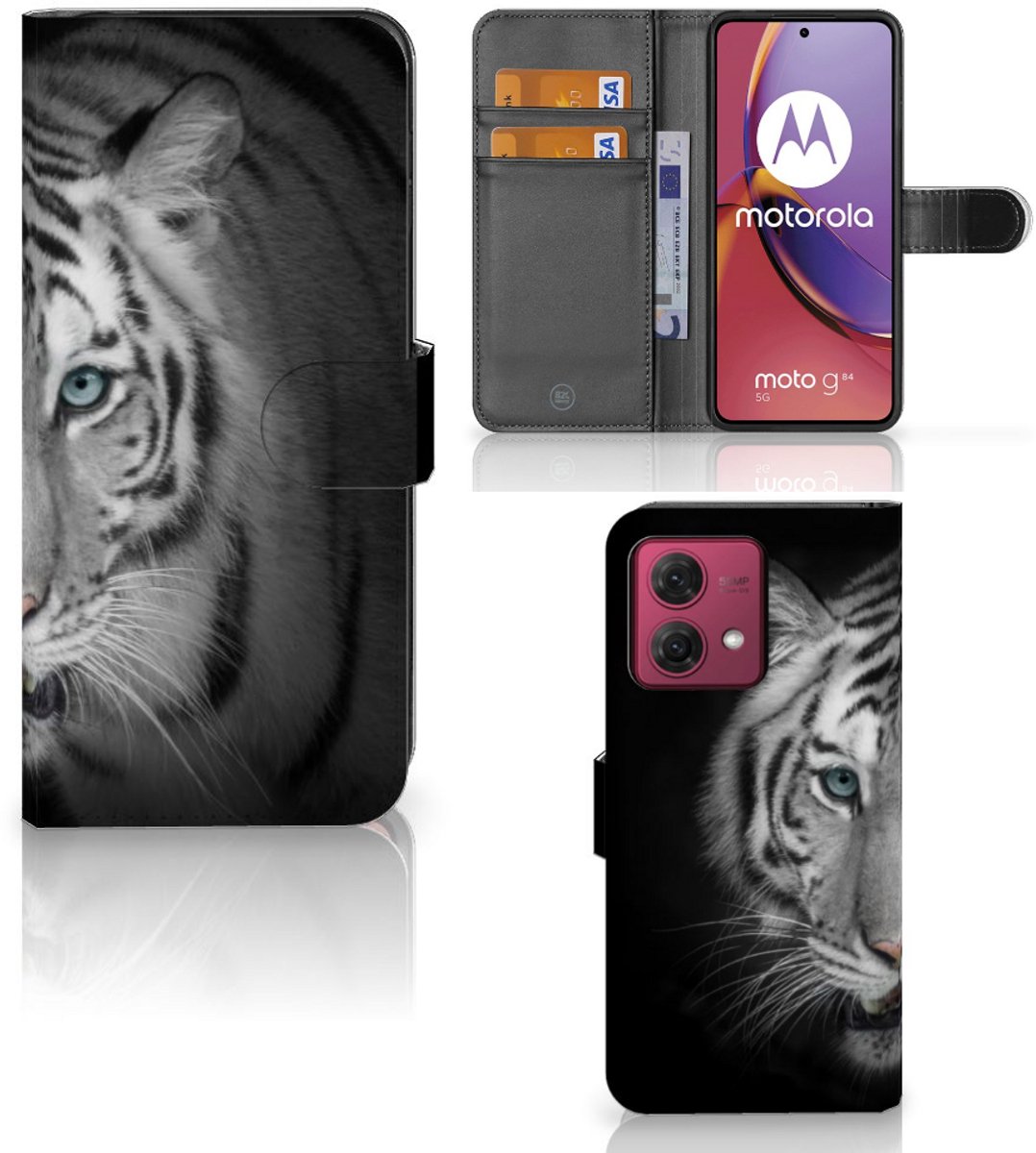 Motorola Moto G84 Telefoonhoesje met Pasjes Tijger