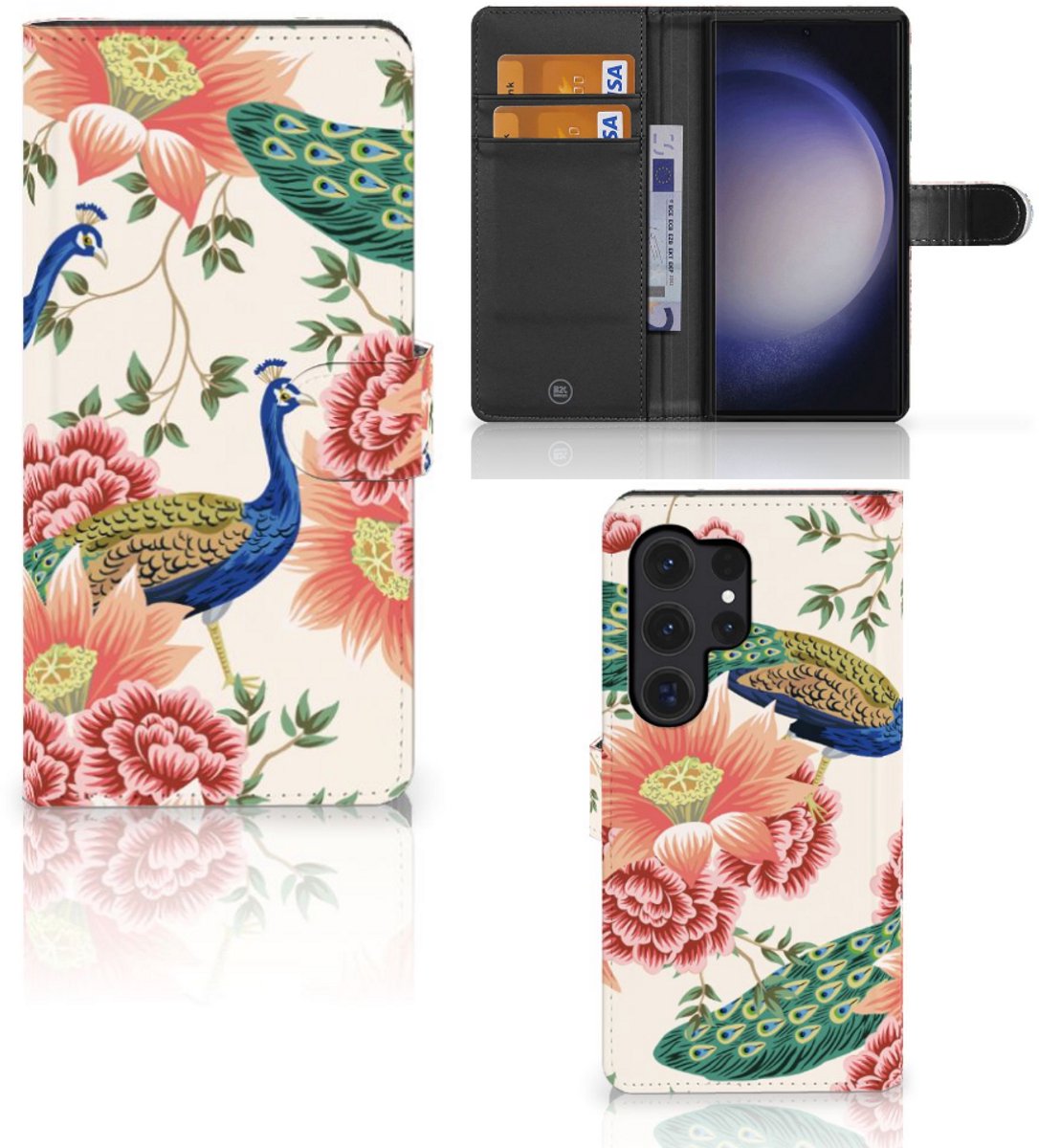 Telefoonhoesje met Pasjes voor Samsung Galaxy S24 Ultra Pink Peacock
