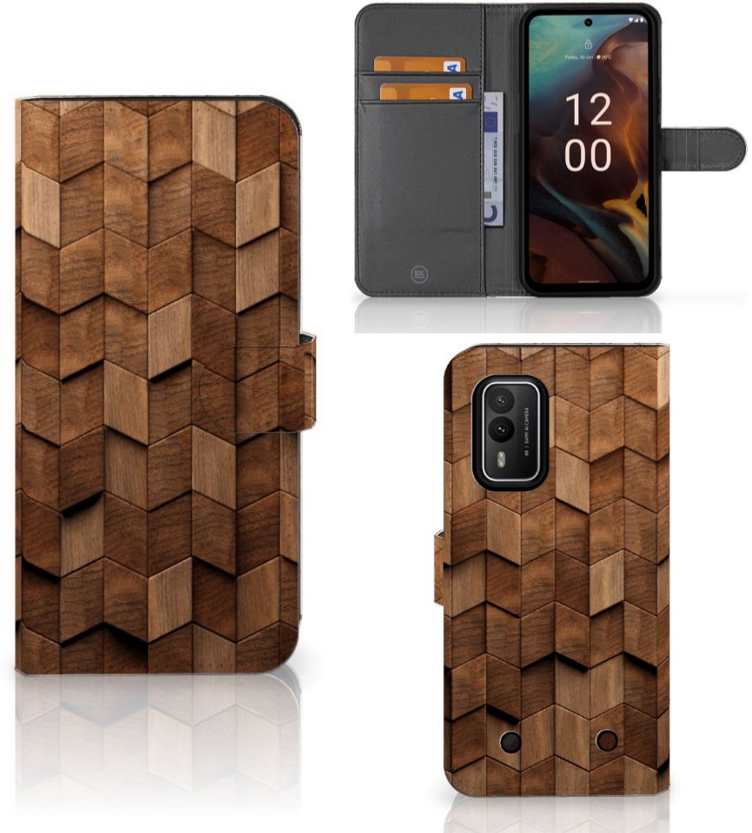 Book Style Case voor Nokia XR21 Wooden Cubes