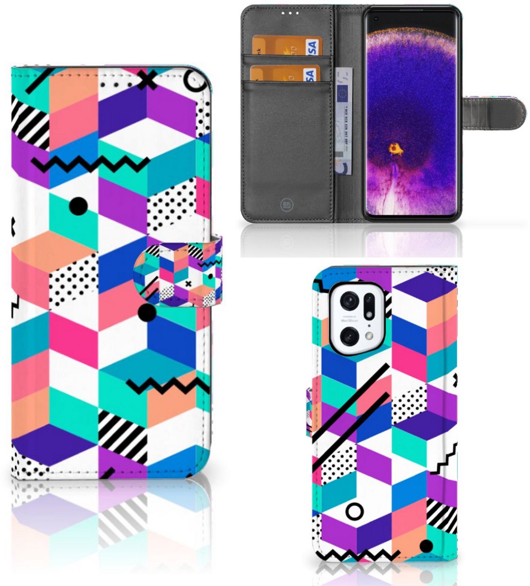 OPPO Find X5 Pro Book Case Blokken Kleurrijk