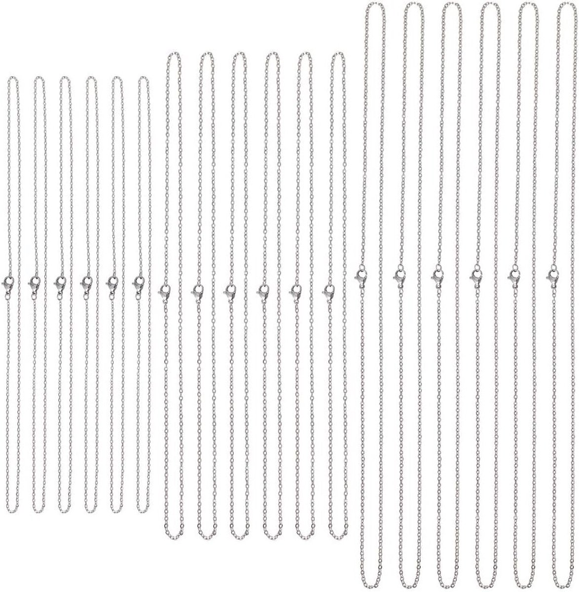 30 stuks roestvrijstalen kettingen voor sieraden maken, 3 stijlen, 45-60 cm, bulkset voor het maken van halskettingen en kralenaccessoires