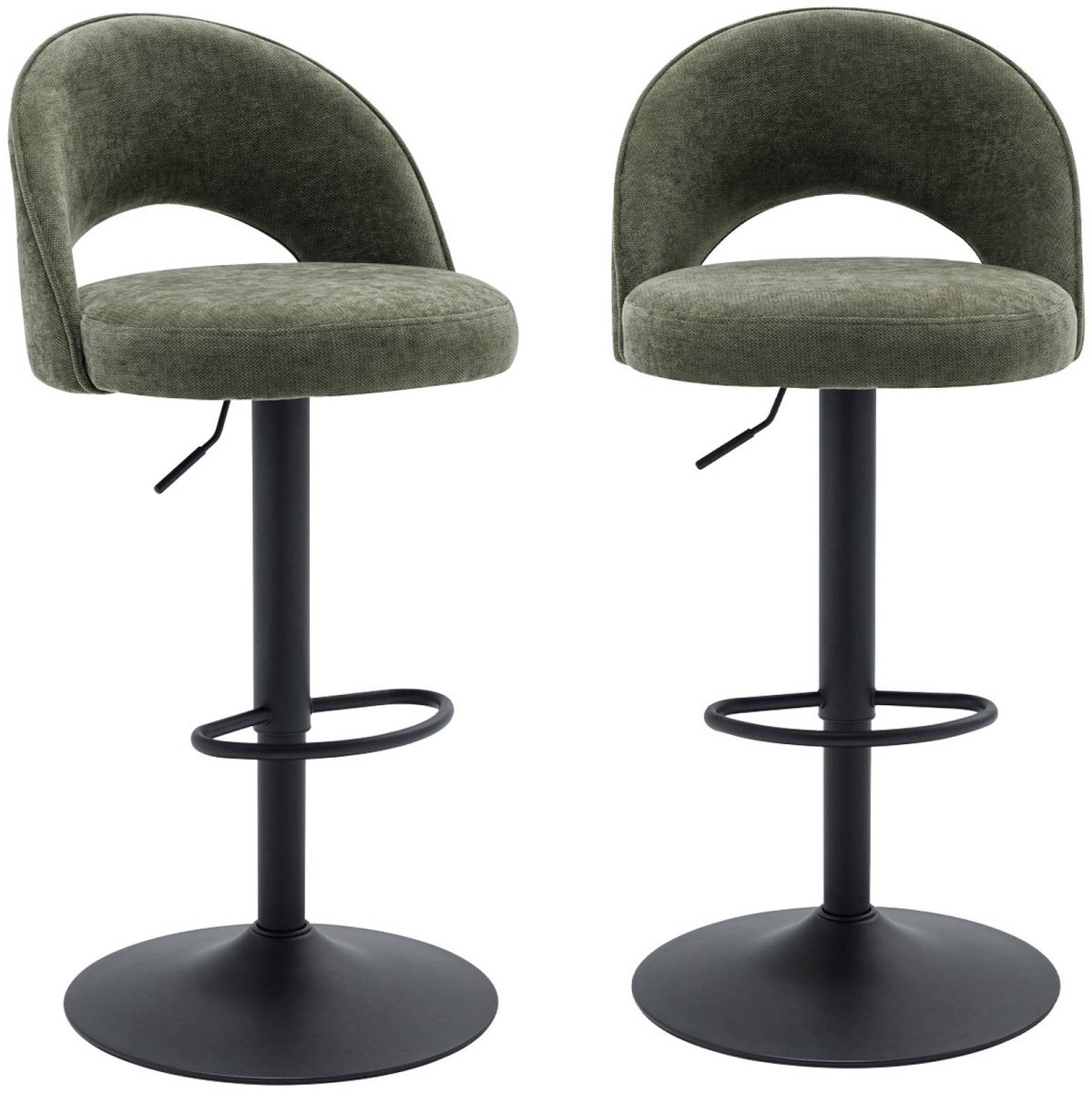 sweeek - Set van twee verstelbare barstoelen van stof, metalen zwarte basis - abby