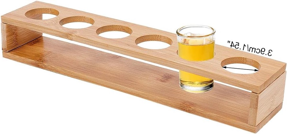 6 Shot Glass Houder van Bamboe, Geschikt voor 3.8cm Shotglazen, Ideaal voor Bar Accessoires, Opslag en Presentatie van Drankjes en Decoraties
