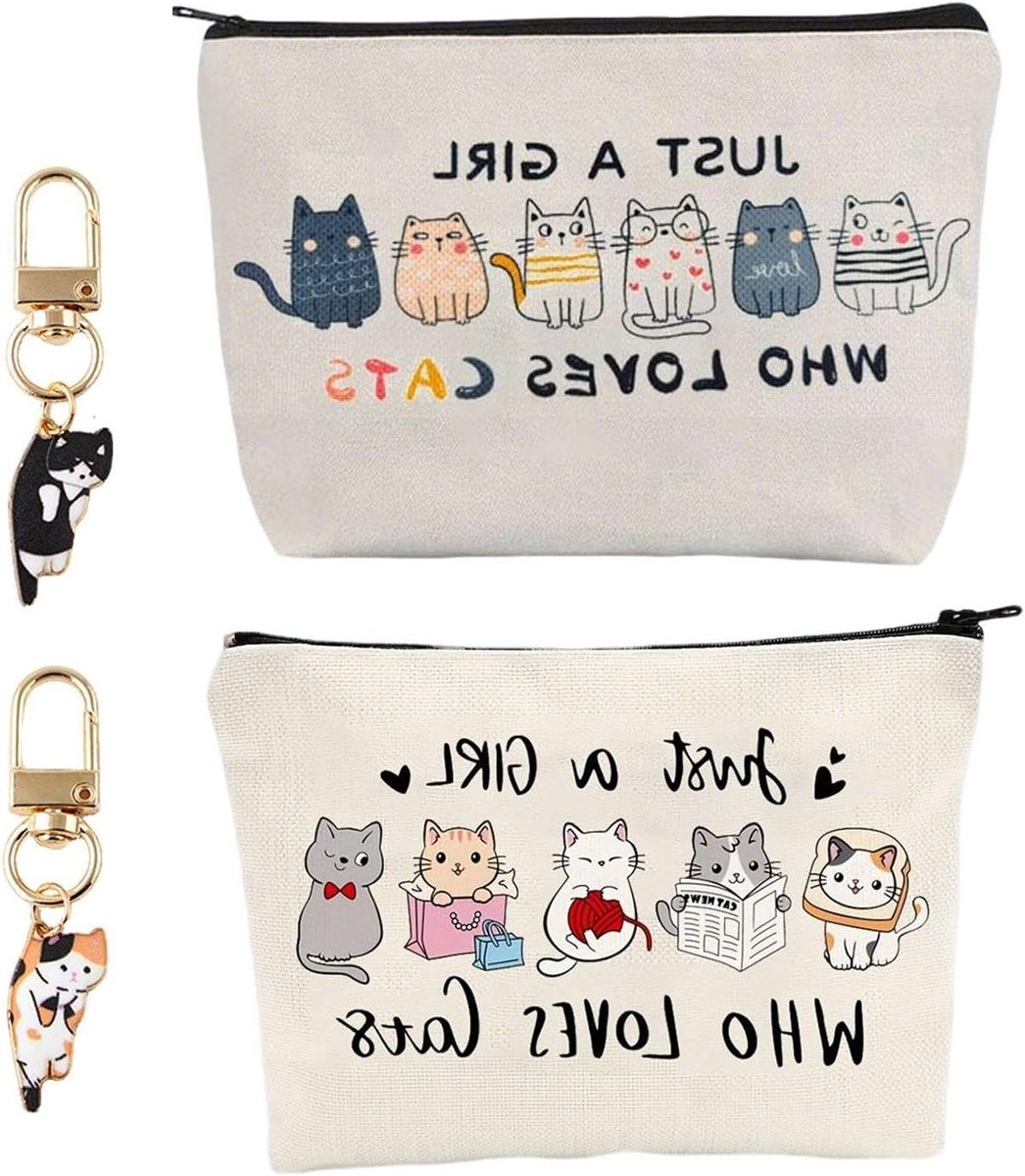 Cosmetica Tassen met Kattenpatroon en Cartoon Hangkettingen, Draagbare Opbergtassen voor Meisjes, Accessoires voor Dagelijks Gebruik en Organisatie van Kleine Spullen