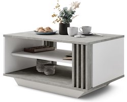 Viosimc Salontafel en Koffietafel met Moderne Lamellen en Opbergruimte, Rechthoekige en Stijlvolle Tafel voor de Woonkamer – Beton & Wit