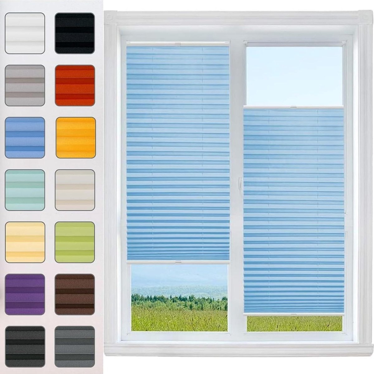 Plisségordijn - Jaloezie Rolgordijn - Raamdecoratie - Zonder Boren - 20 x 60 cm - Hemelsbl