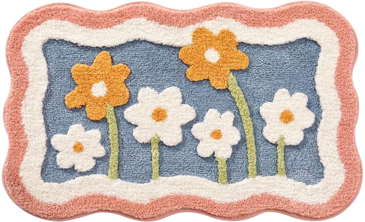 Cosensi - Badmat - Bloemmotief - Super absorberend - 60x90 cm - Machinewasbaar - Antislip - Geschikt voor badkamer en woonkamer