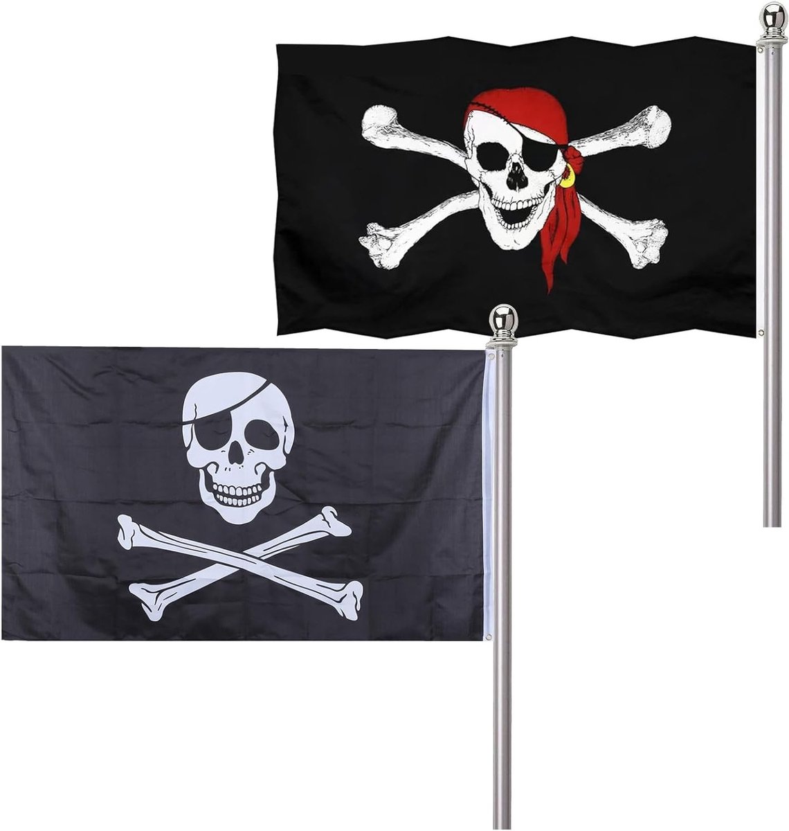 Caribische Piratenvlag Rode Sjaal met Doodskop voor Halloween Versieringen - 2 Stuks, Feestdecoratie, Piratenfeest, Halloweenaccessoires