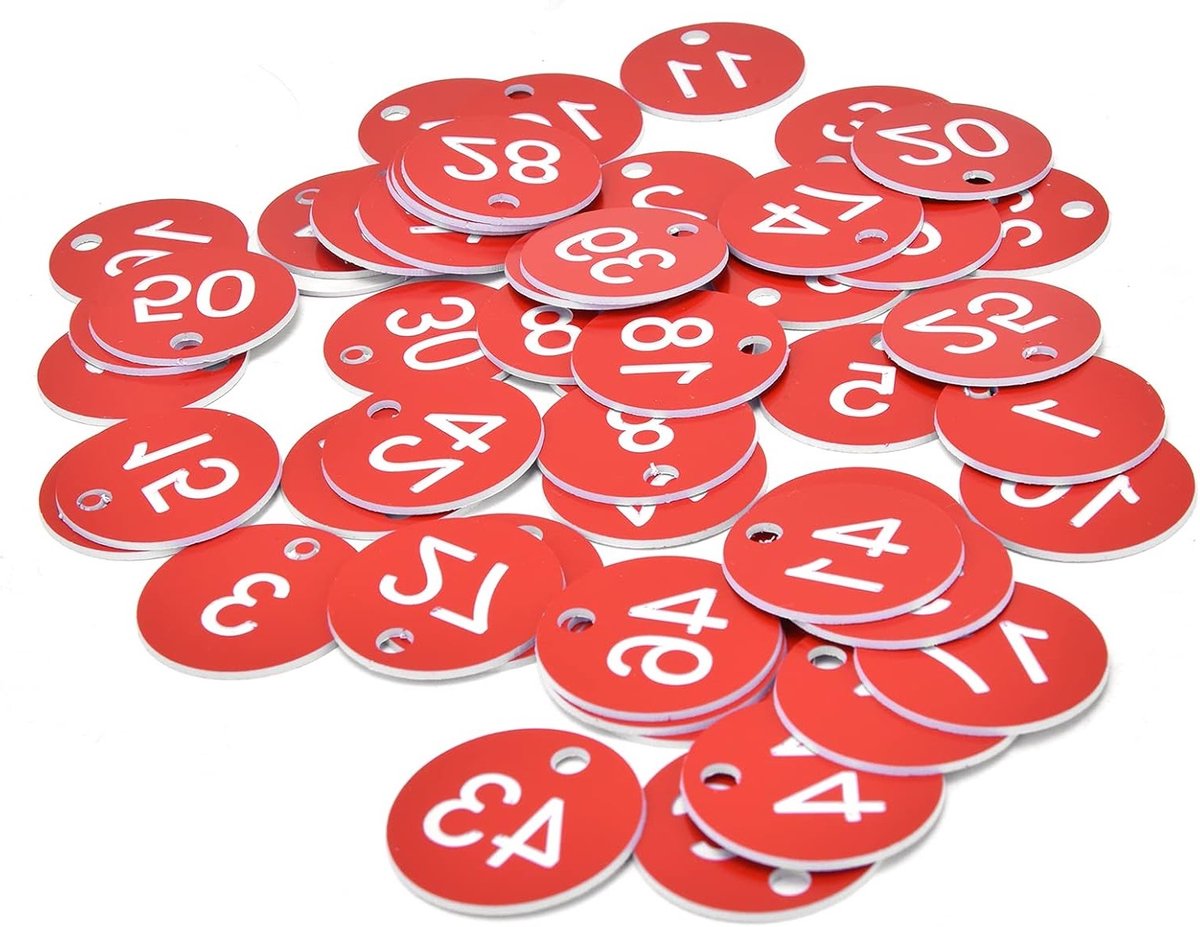 50 Stuks Genummerde Bijenkorf Tags - Duurzame ID-labels voor Bijenteelt en Bijenkorfbeheer - Rood Voorgeperforeerde Markeringen voor Effectieve Bijenregistratie