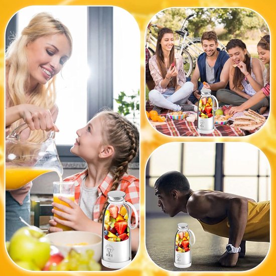 Sander Shop Draagbare Smoothiemaker To Go 500 ml - Oplaadbare Mixer met 6 Messen Roestvrij Staal, Fresh Juice Fles voor Babyvoeding, Sportschool, Reizen (Wit) van Merkloos — afbeelding 2