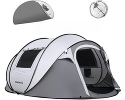 EchoSmile Instant tent, pop-up waterbestendige draagbare koepeltent, eenvoudige installatie voor kamperen, wandelen en buiten met draagtas, voor 4 seizoenen (wit en grijs (4-6 personen)