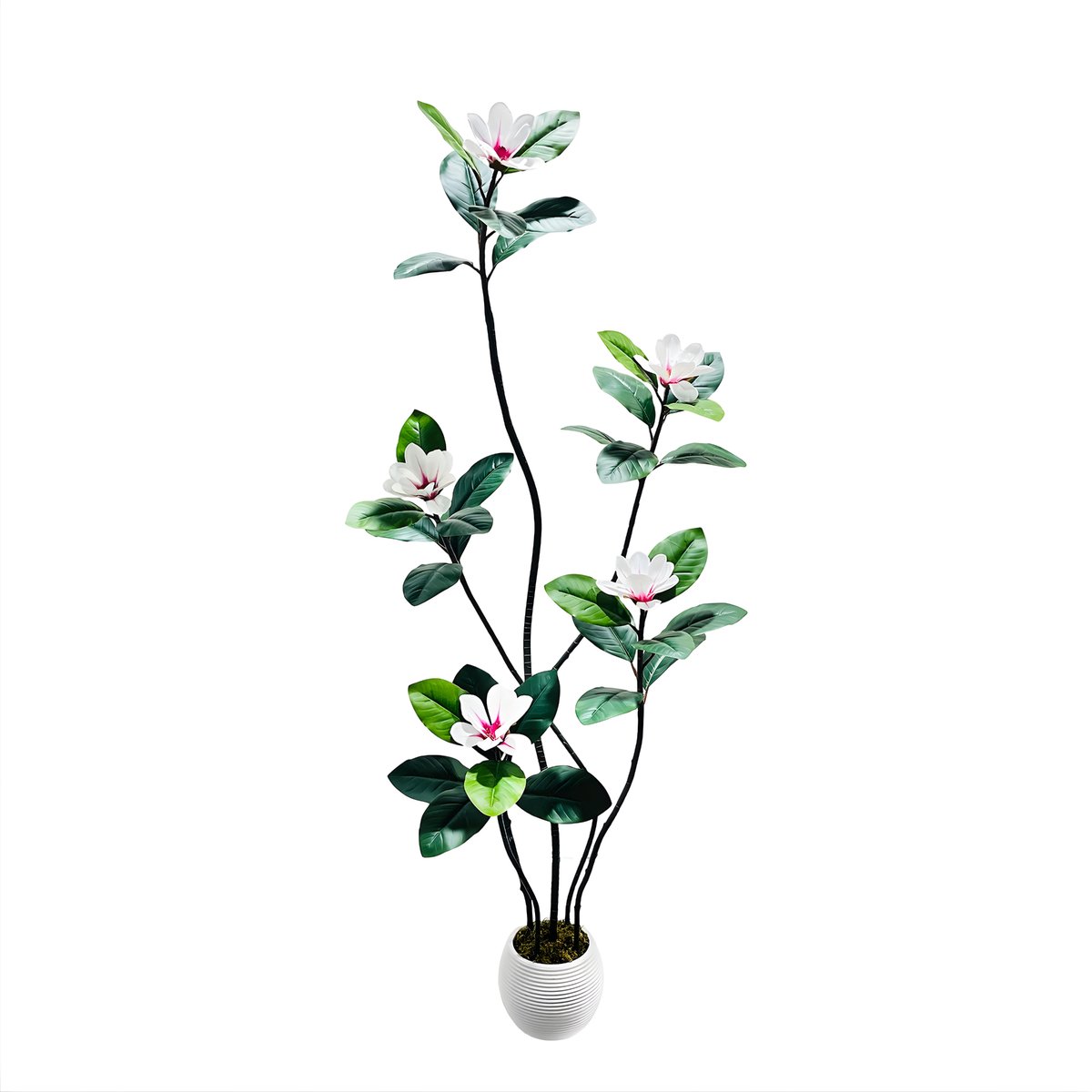 Happiq Nep Plant - Voor Huis of Kantoor - Rubber- en Magnolia Bloemenboom - Witte Pot - Kunstplant - Groen-180cm