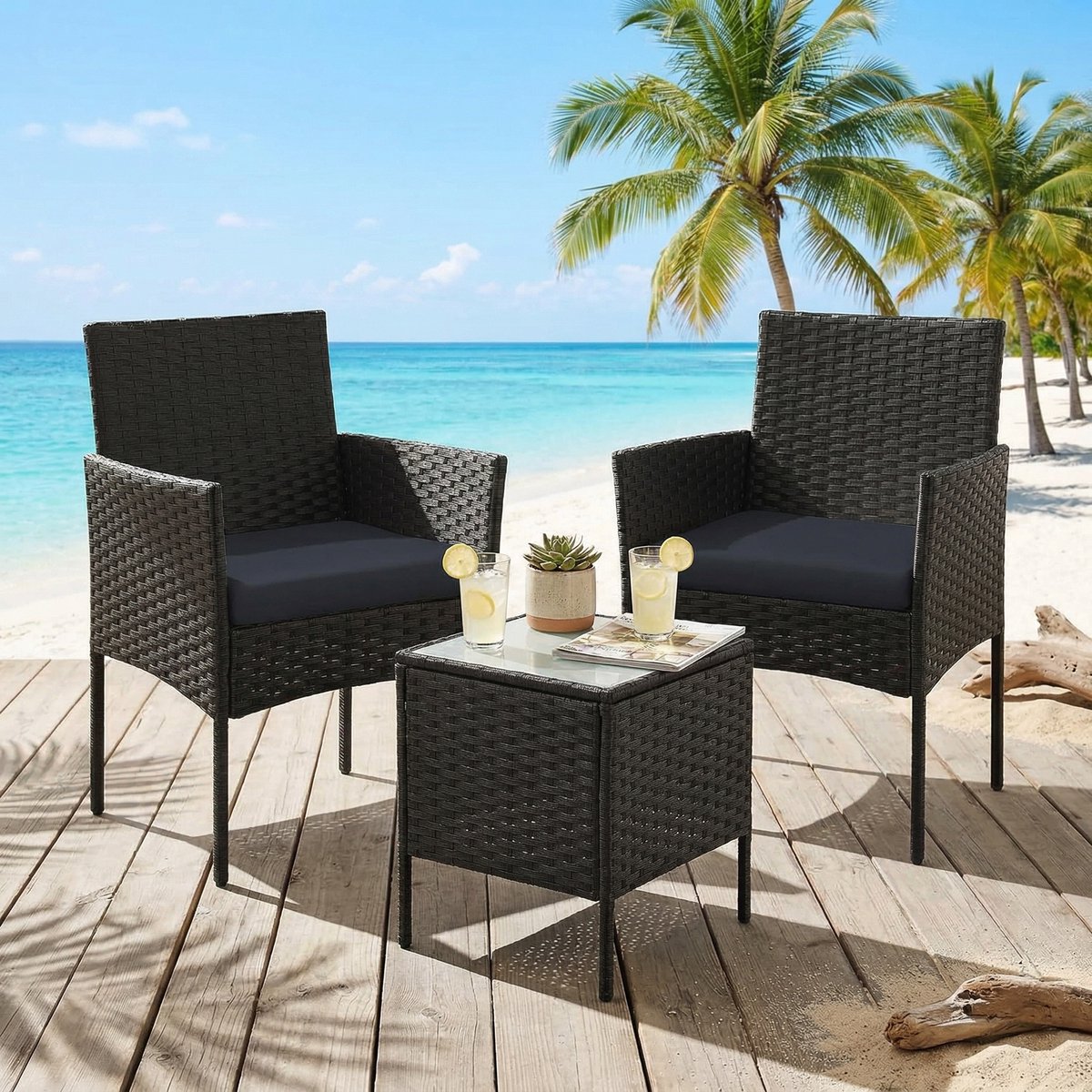 Balkon Loungeset 2 Personen – - Zwart - Personen – Meuble Paris Polyrotan - Medahomestore