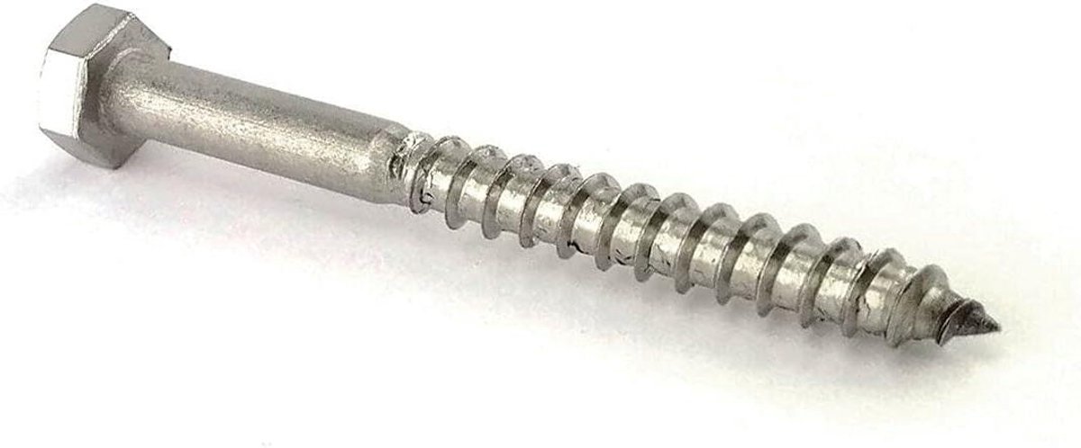 Houtschroeven Zeskant - Metaalbevestigers DIN 571 - Vastzetten van hout - Roestvrij staal 304 - 10x60 mm 50 stuks - Zilverkleurig