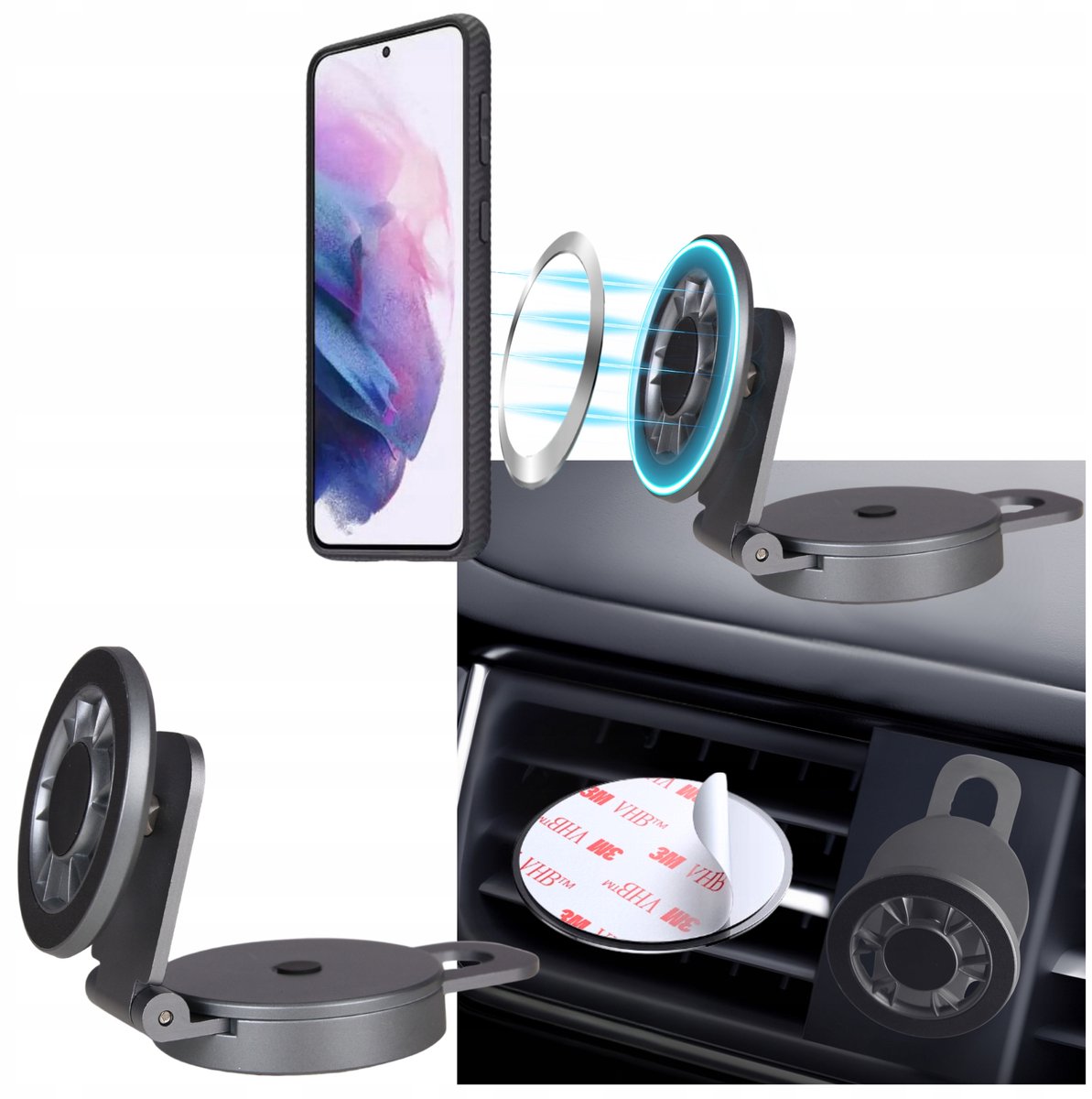 MONA - Magnetische Autohouder voor Telefoon - 360° Rotatie - Taśma 3M - Voor MagSafe
