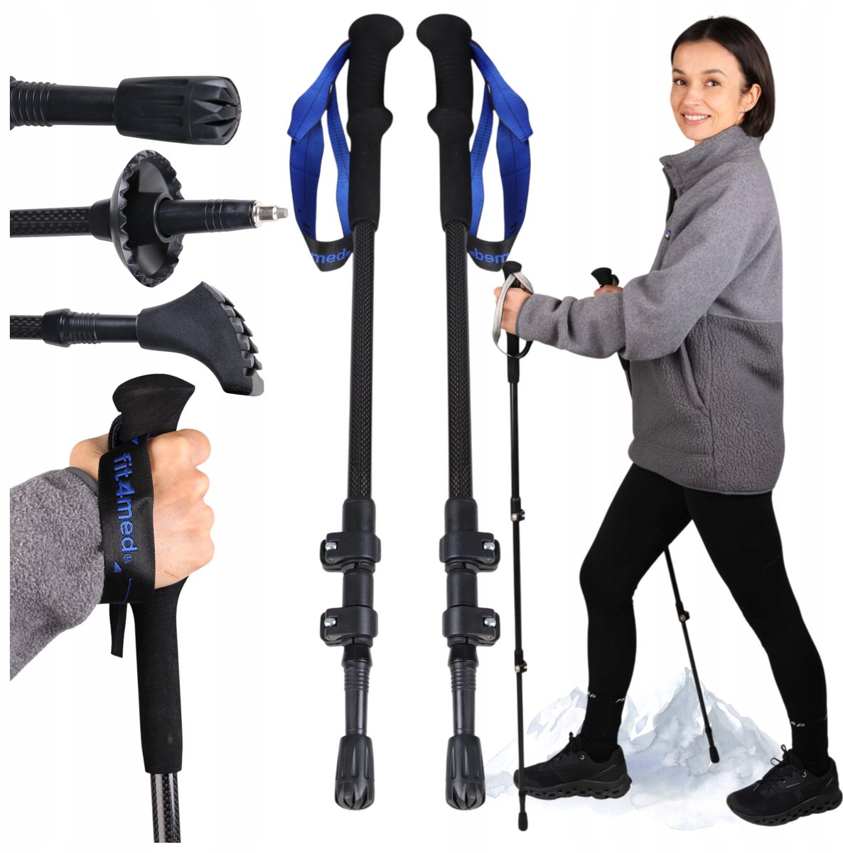 Mona - Karbon Nordic Walking Stok - Zeer Lichtgewicht - 3-delige Constructie