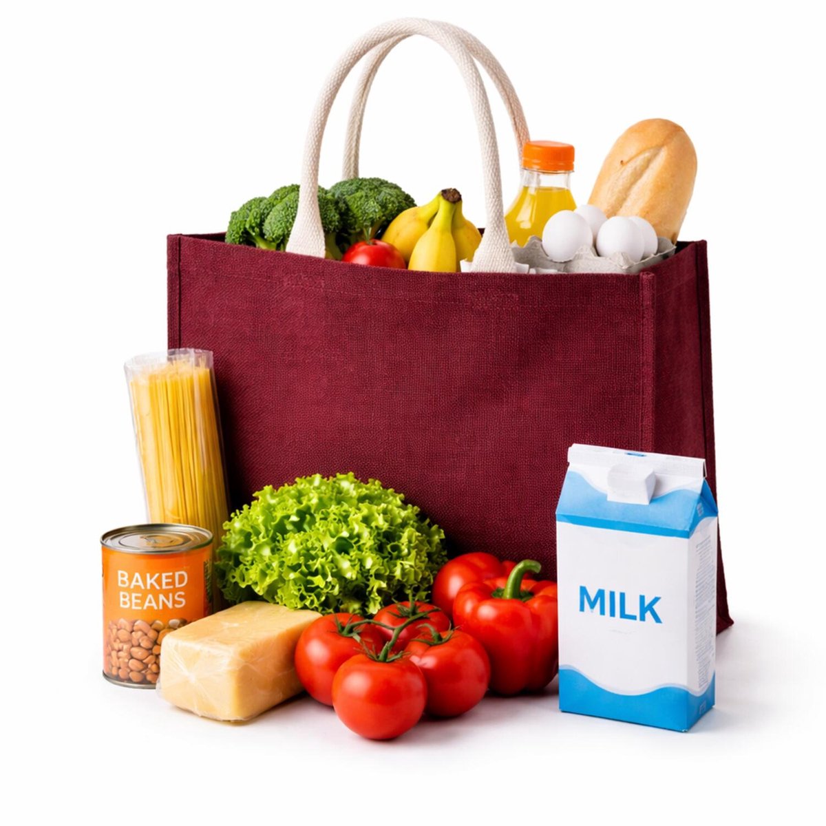 Jute bordeaux rode shopper/boodschappen tas 42 cm - Stevige boodschappentassen/shopper bag