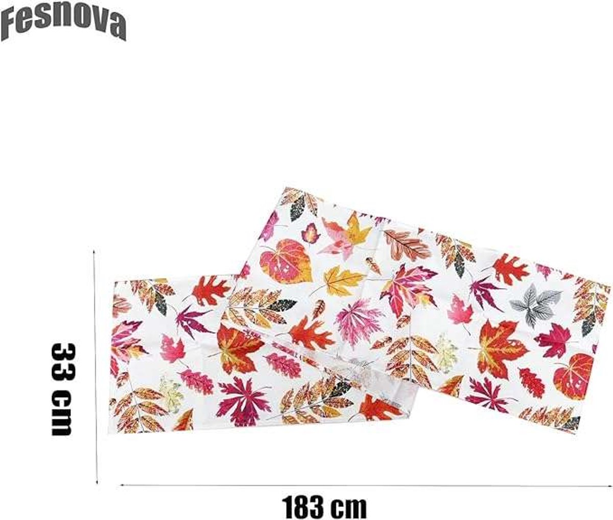 CE - Tafelloper - Herfstbladeren - Imitatie Linnen - 33x183cm