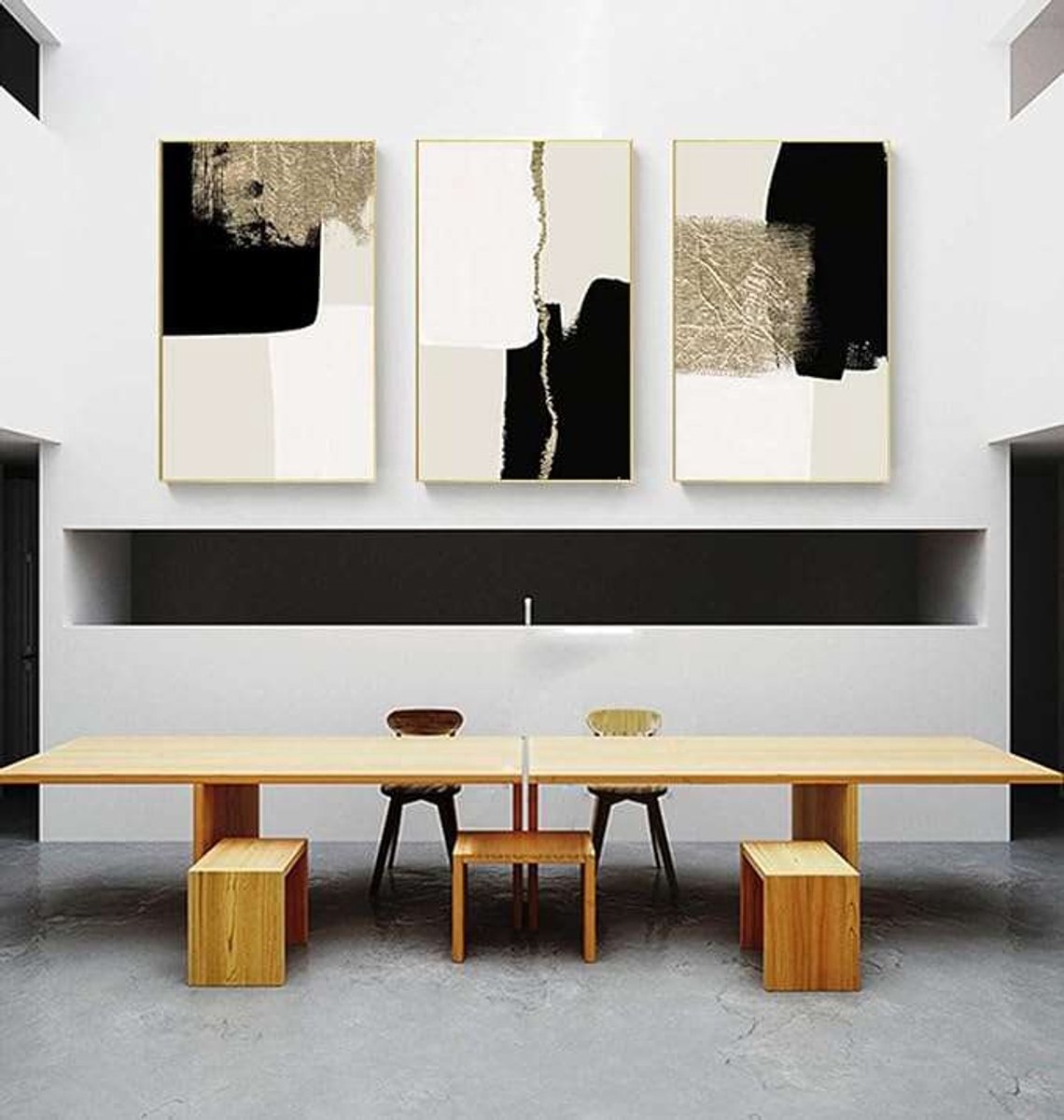 CE Serie - Abstrakt Schilderij - 60x90cm - Geen Lijst - Set van 3