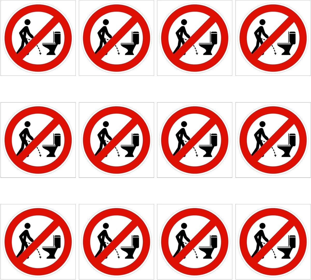 Set van 12 Toiletstickers, Ø12.7 cm, UV-bestendig, Waterdicht en Kleurvast voor Binnen en Buiten Gebruik