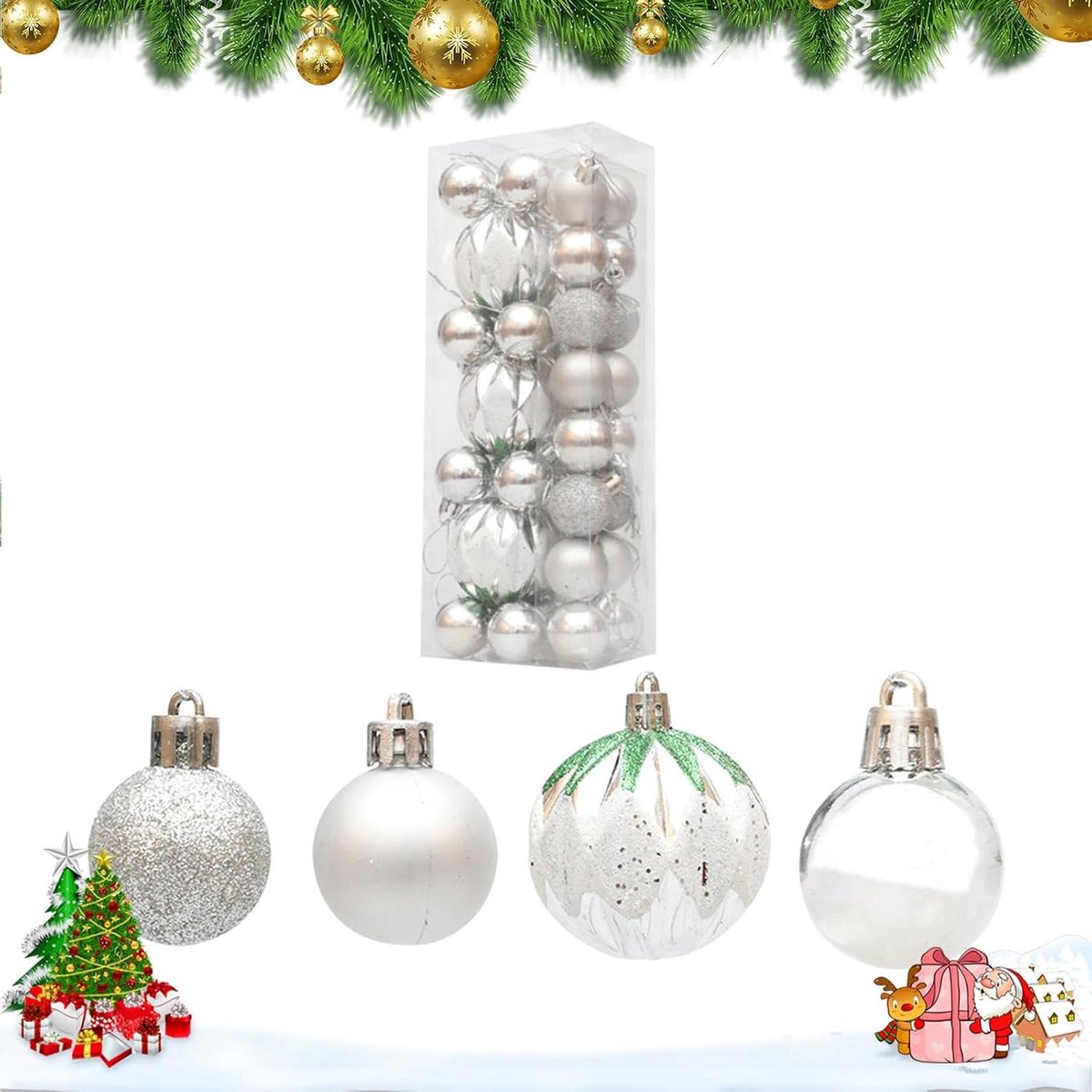 Kerstballen Set - Kerstboom Decoratie - Kerstboom Versieren - Gemengde Designs - 35 Stuks - Rood Wit