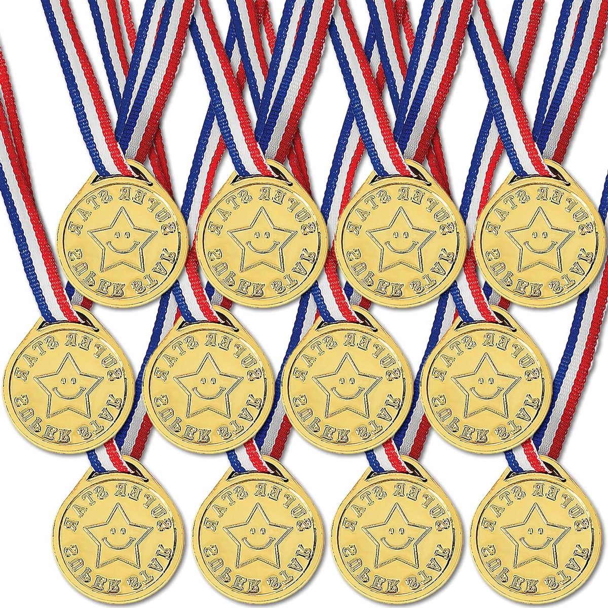 Gouden Super Star Medailles - Ster Medailles - Kinderen Belonen - Educatieve Activiteiten - 12 Stuks - Goud