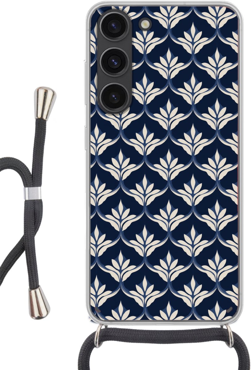 Telefoonhoesje Geschikt voor Samsung Galaxy S23 - Modern - Ontwerp - Blauw - Siliconen - Crossbody - Backcover met Koord - Telefoonhoesje met koord - Hoesje met touw Telefoonhoesje