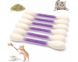 Set Van 6 Gigantische Wattenstaafjes-kattenspeeltjes | Bevat Kattenkruid, Kauwstokjes Voor Kittens + Stevige Vilten Kicker, Interactief Kauwkoord, Ideaal Om Katten Binnenshuis Te Vermaken (Paars)