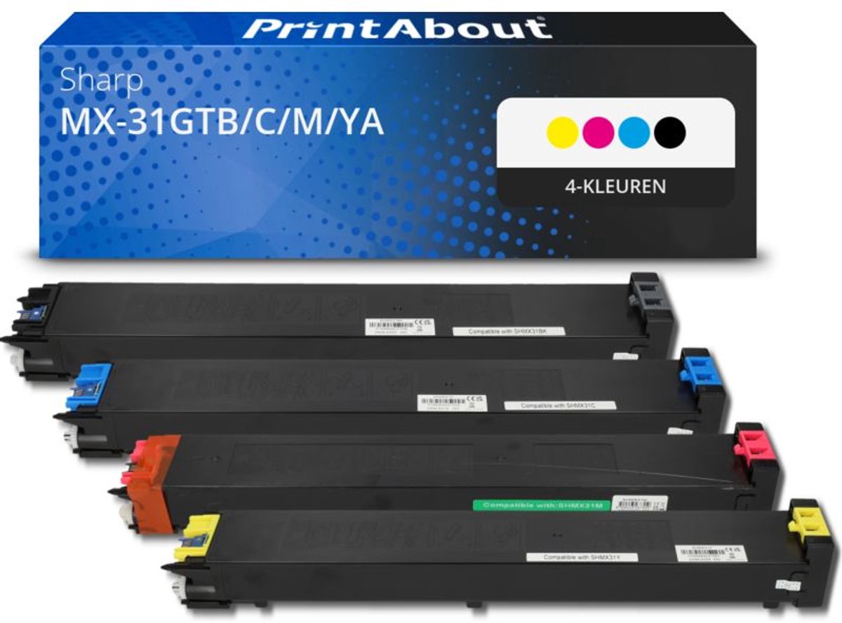 PrintAbout huismerk Toner MX-31GTB/C/M/YA 4-kleuren Multipack geschikt voor Sharp