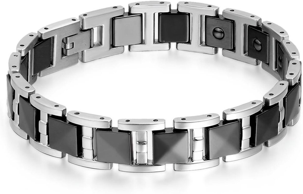 Koppelarmband - Herenarmband Link - Dagelijks Dragen - Keramisch Roestvrij Staal - 12 mm breed - Zwart Zilver